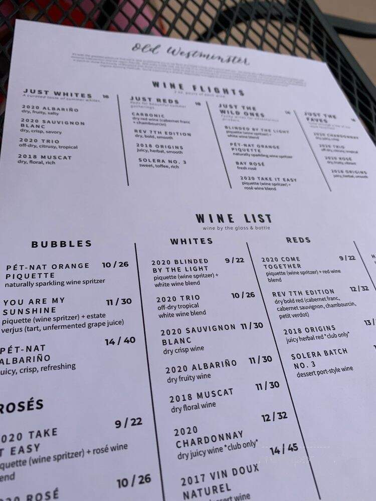 Old Westminster Winery - Westminster, MD menu_pic