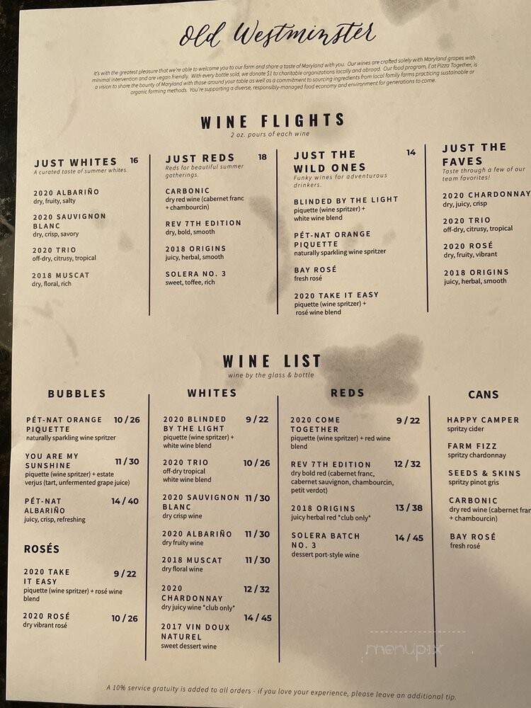 Old Westminster Winery - Westminster, MD menu_pic