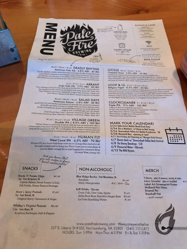 Pale Fire Brewing Co - Harrisonburg, VA menu_pic