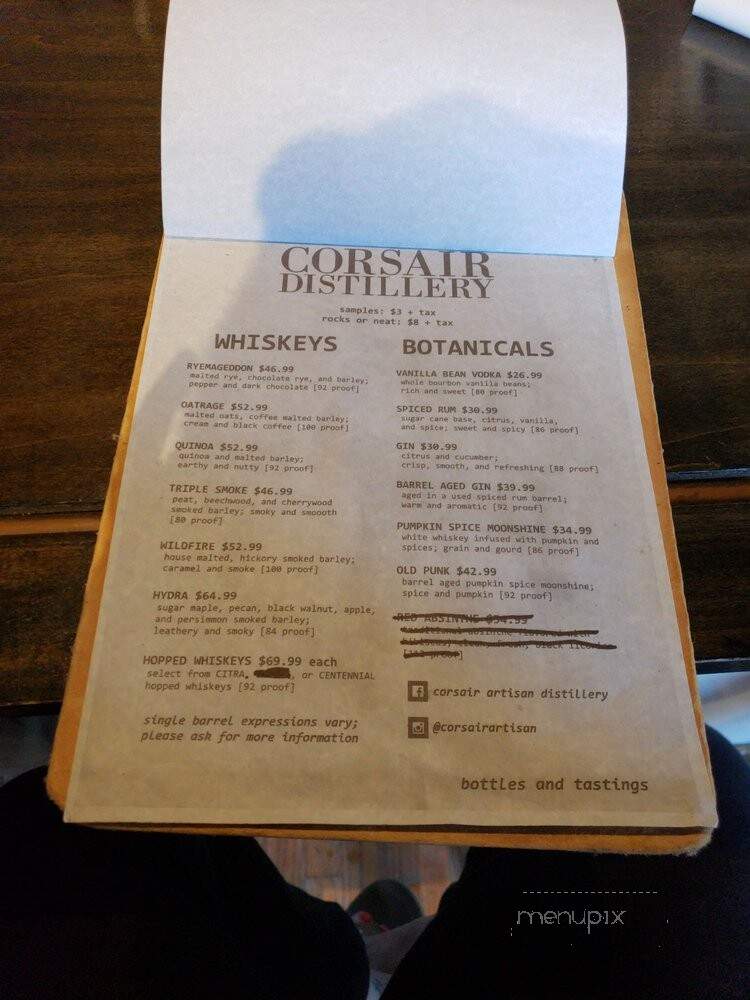 Corsair Artisan Distillery Taproom - Nashville, TN menu_pic