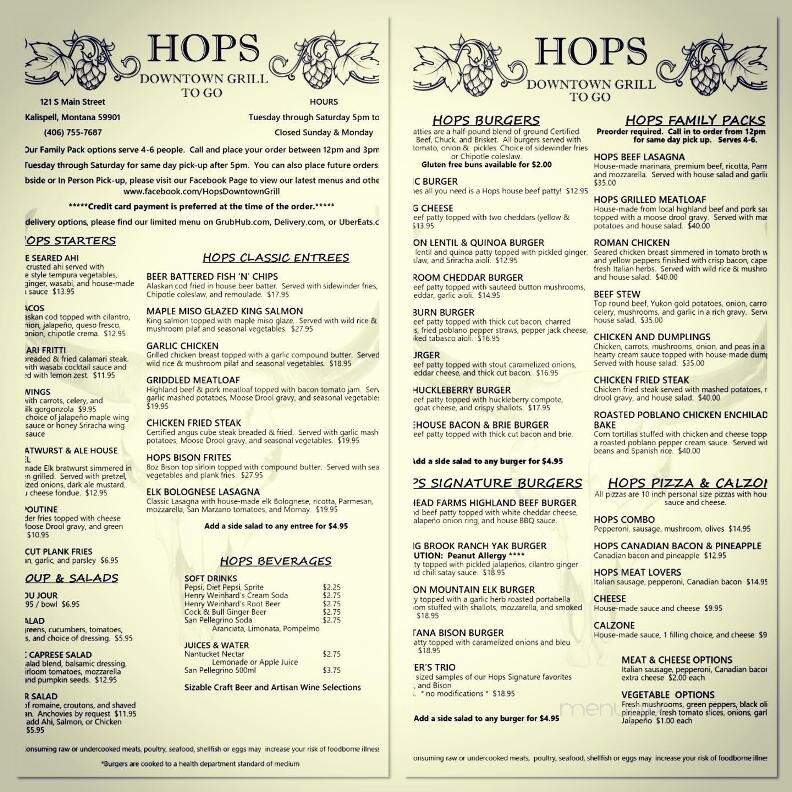 Hop's Downtown Grill - Kalispell, Mt menu_pic