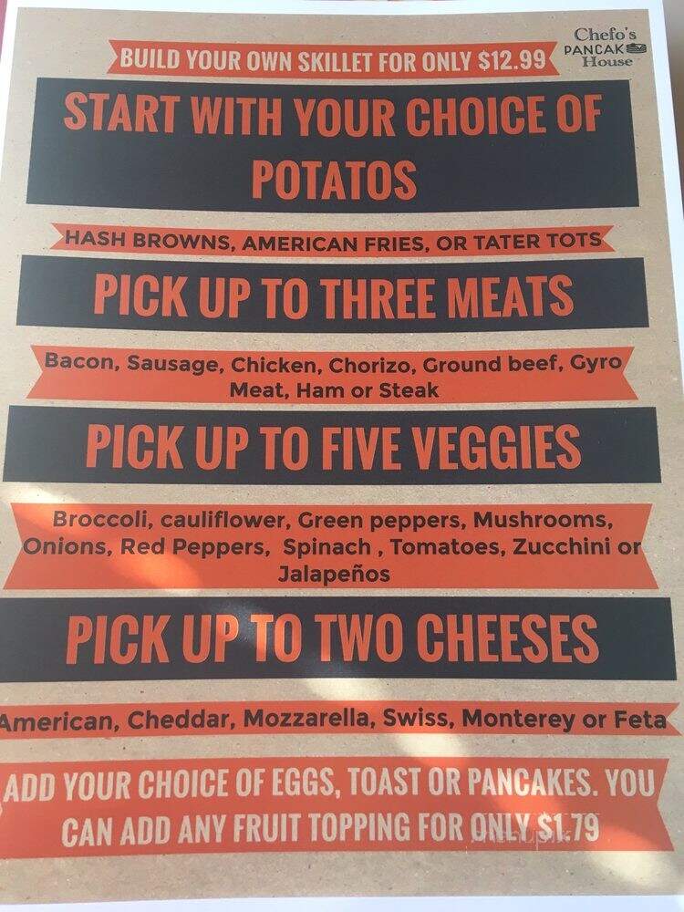 Chefo's pancake house - Kimberly, WI menu_pic