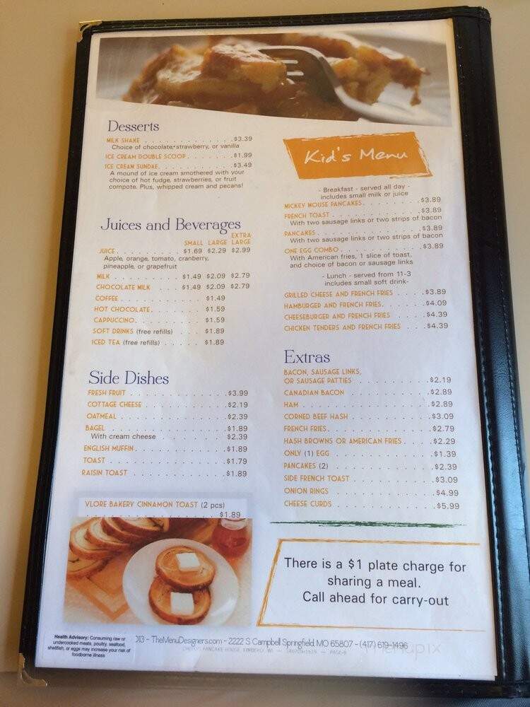 Chefo's pancake house - Kimberly, WI menu_pic