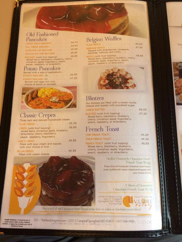 Chefo's pancake house - Kimberly, WI menu_pic