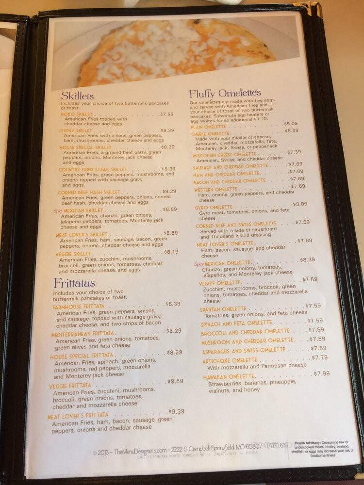 Chefo's pancake house - Kimberly, WI menu_pic