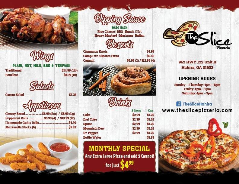 The Slice Pizzeria - Hahira, GA menu_pic