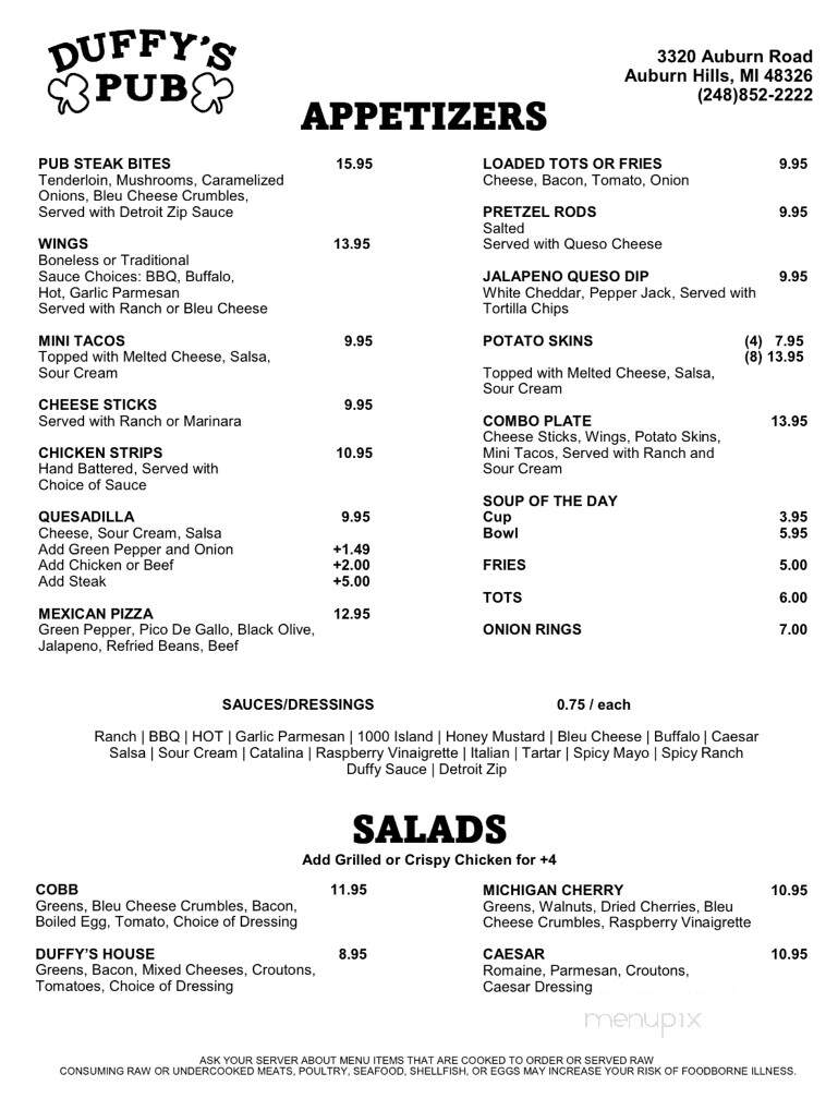 Duffy's Pub - Auburn Hills, MI menu_pic