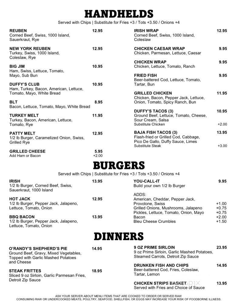 Duffy's Pub - Auburn Hills, MI menu_pic