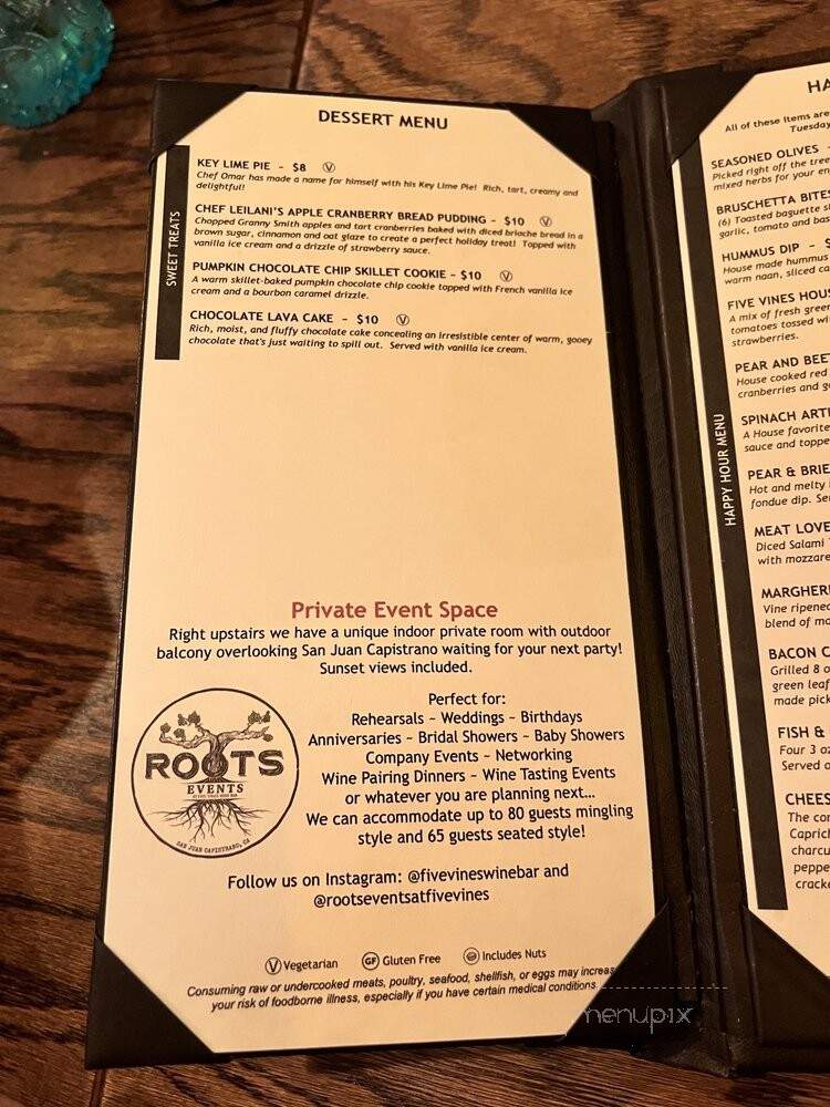 Five Vines Wine Bar - San Juan Capistrano, CA menu_pic