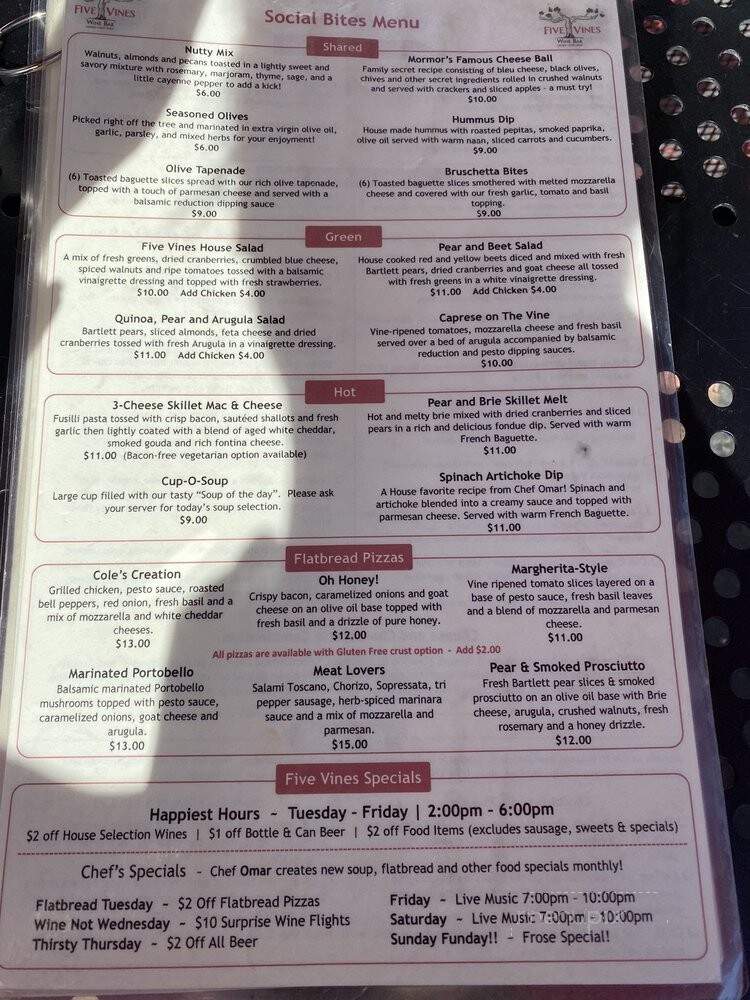 Five Vines Wine Bar - San Juan Capistrano, CA menu_pic