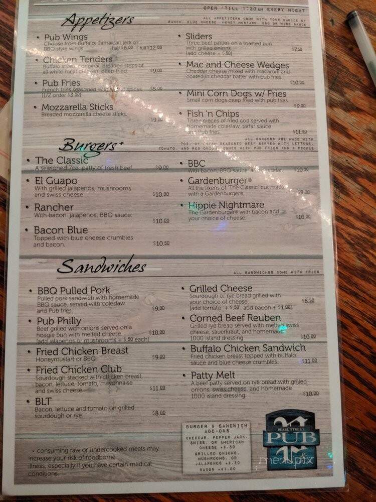 Pearl Street Pub and Cellar - Boulder, CO menu_pic