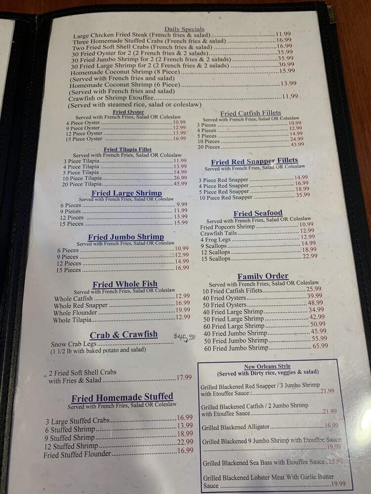 Texas Seafood - Brenham, TX menu_pic