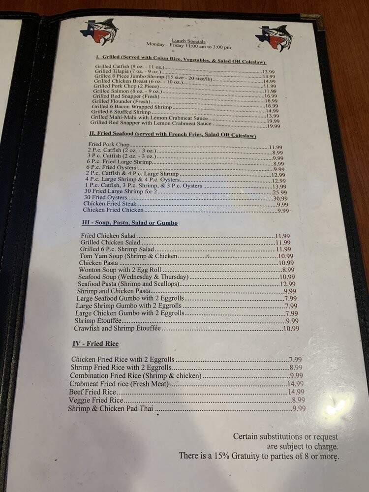 Texas Seafood - Brenham, TX menu_pic
