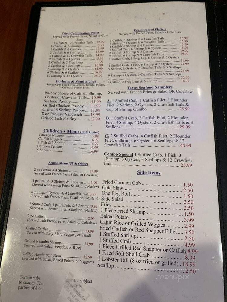Texas Seafood - Brenham, TX menu_pic