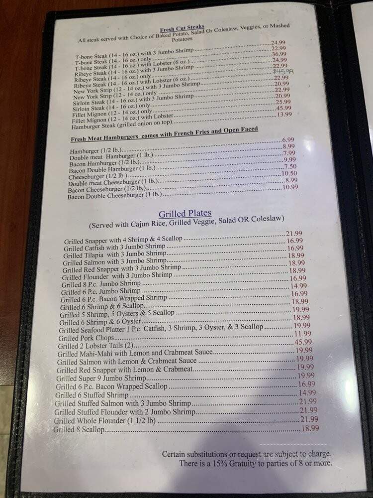 Texas Seafood - Brenham, TX menu_pic