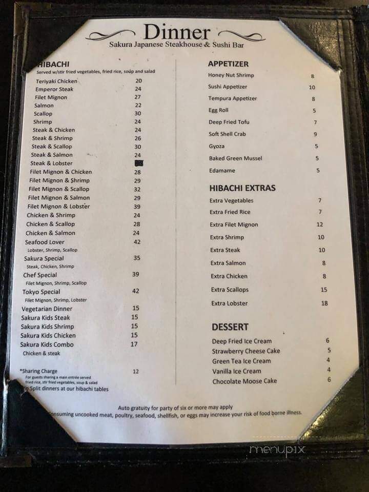 Sakura Japanese Steakhouse - Burlington, WA menu_pic