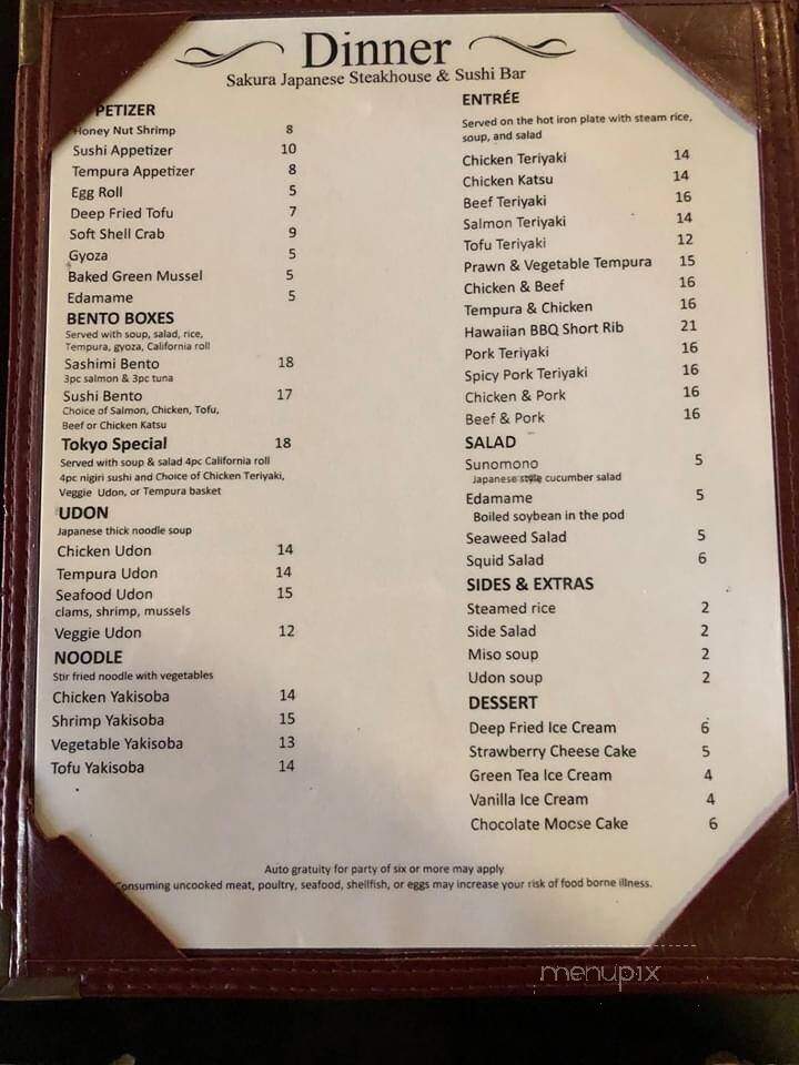 Sakura Japanese Steakhouse - Burlington, WA menu_pic