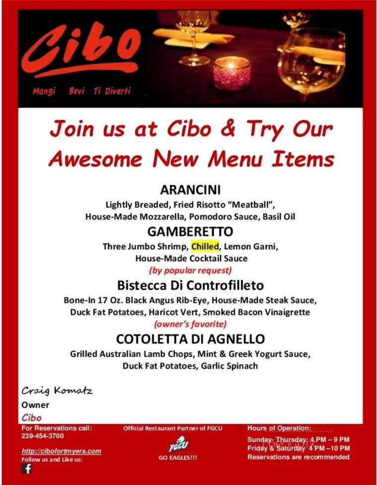 Cibo - Fort Myers, FL menu_pic