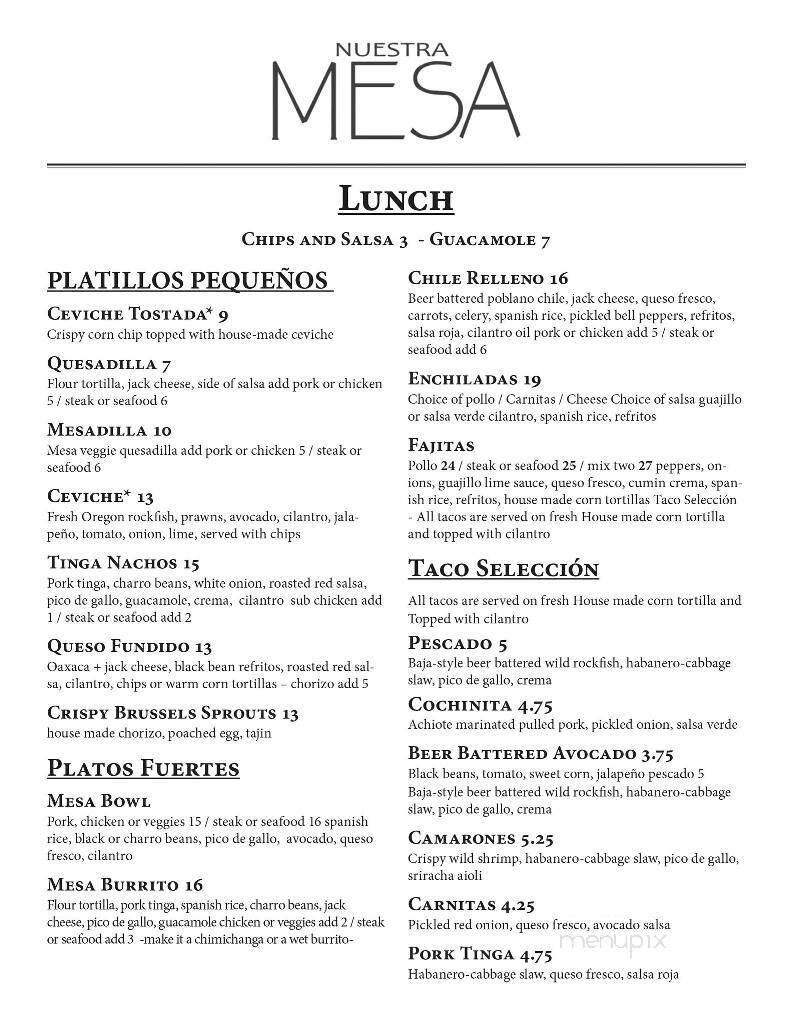 Nuestra Mesa - Camas, WA menu_pic