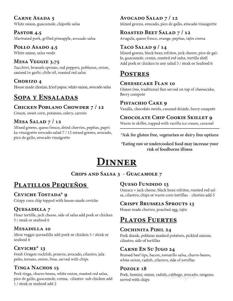 Nuestra Mesa - Camas, WA menu_pic