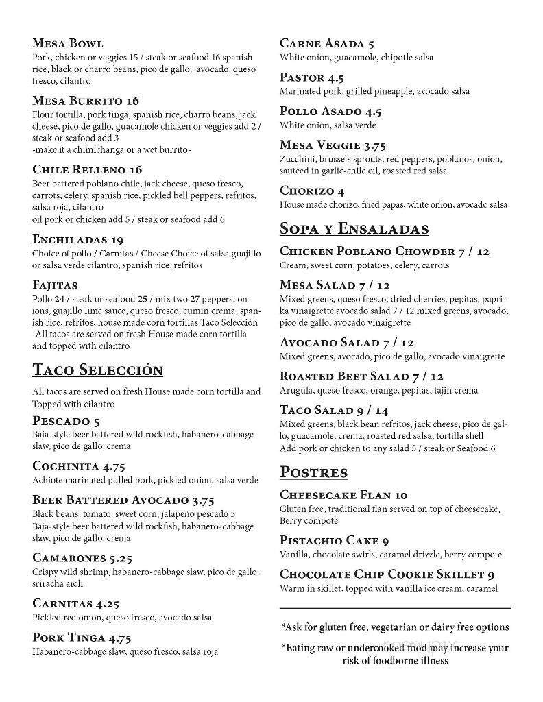 Nuestra Mesa - Camas, WA menu_pic