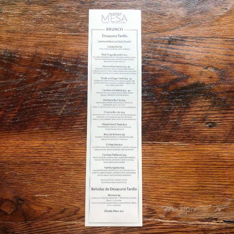 Nuestra Mesa - Camas, WA menu_pic