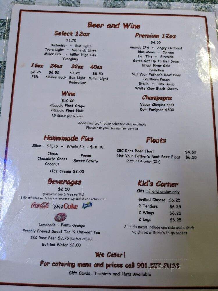 Gus's World Famous Fried Chicken - Memphis, TN menu_pic