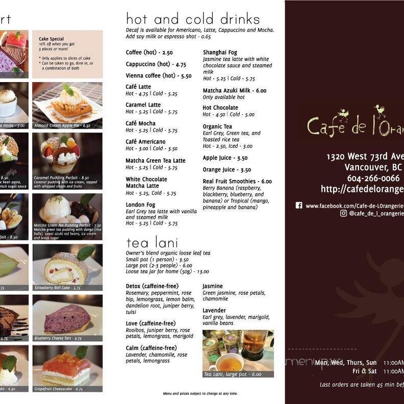 Cafe de l'Orangerie - Vancouver, BC menu_pic