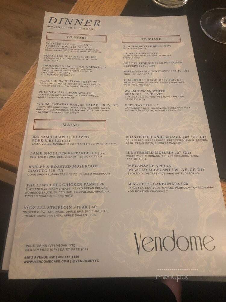 Vendome Cafe - Calgary, AB menu_pic