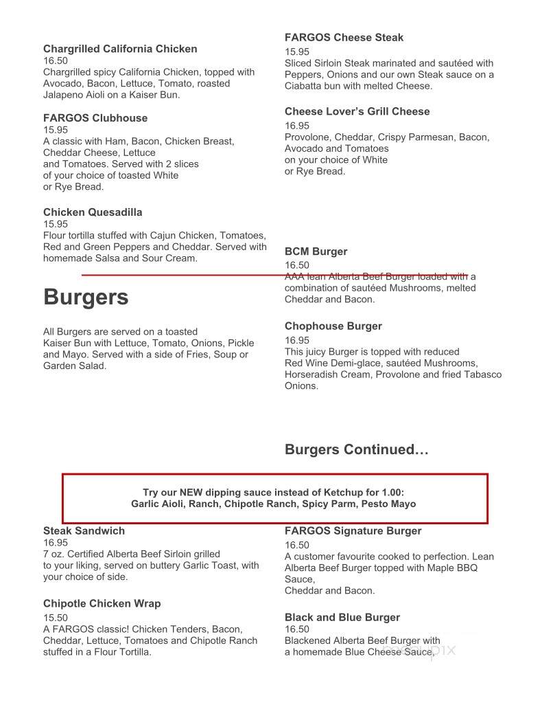 Fargos On Capilano - Edmonton, AB menu_pic