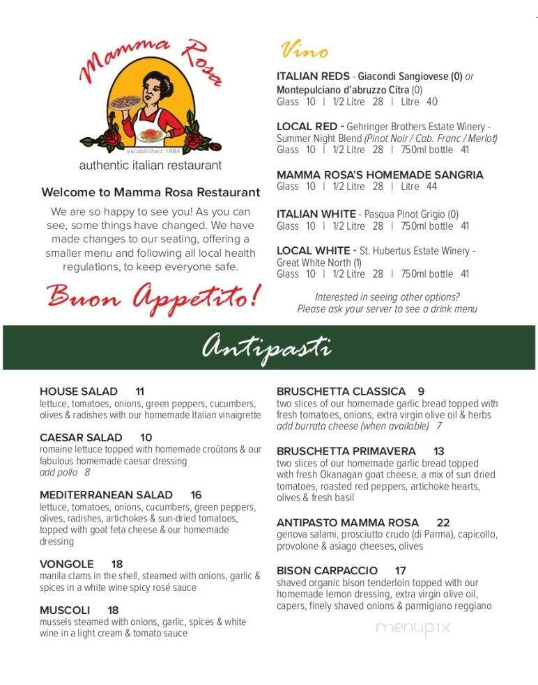 Mamma Rosa's Authentic Italian Restaurant - Kelowna, BC menu_pic