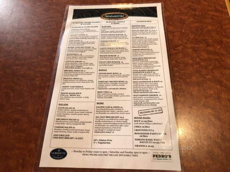 Westward Ho! Bar & Grill - Vancouver, BC menu_pic