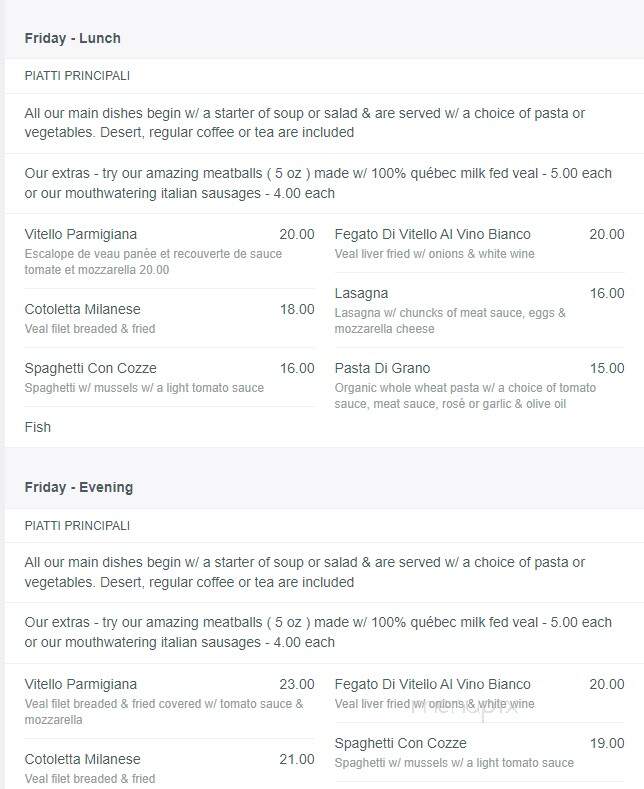 Tre Marie Restaurant - Montreal, QC menu_pic