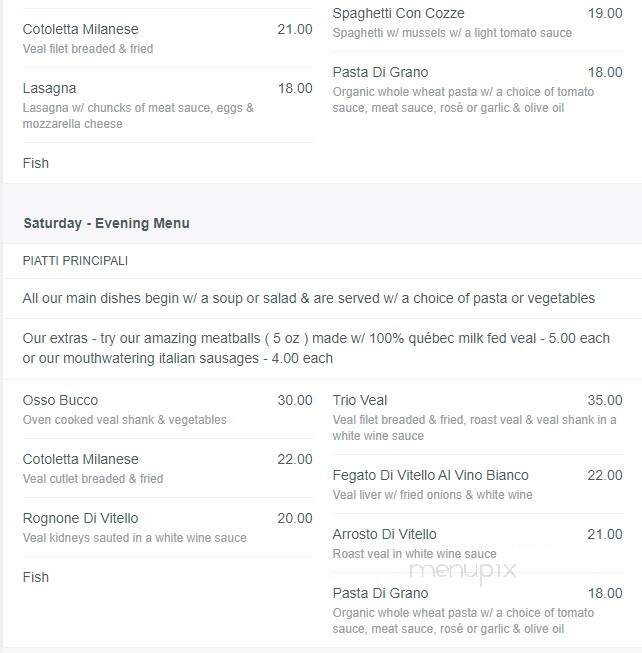 Tre Marie Restaurant - Montreal, QC menu_pic