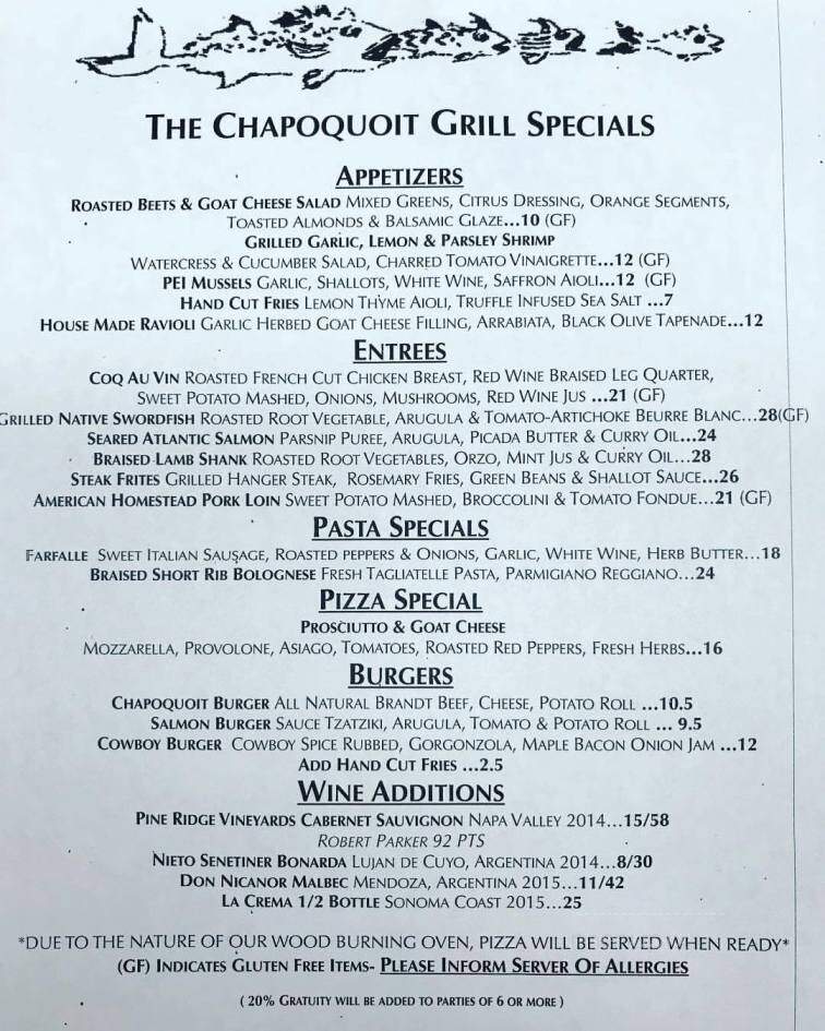 Chapoquoit Grill - Falmouth, MA menu_pic