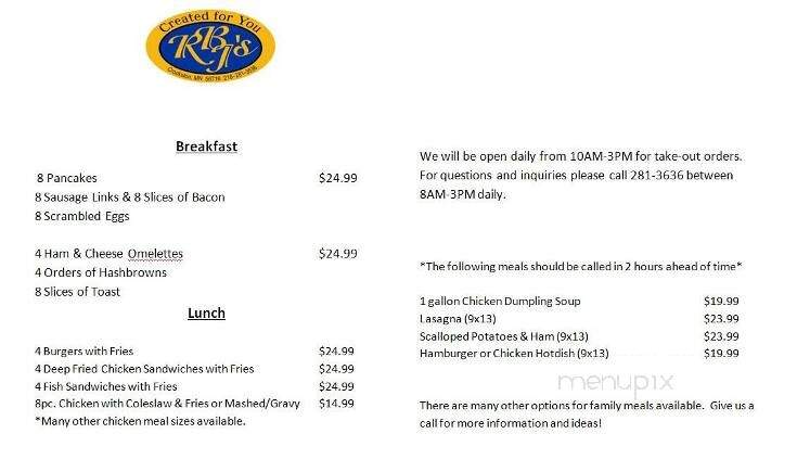 R B J's Restaurant - Crookston, MN menu_pic