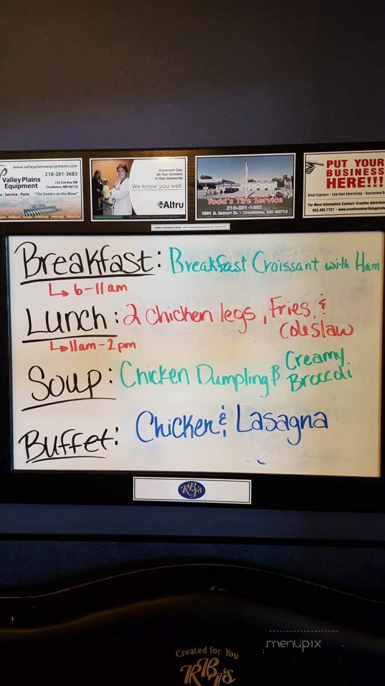 R B J's Restaurant - Crookston, MN menu_pic