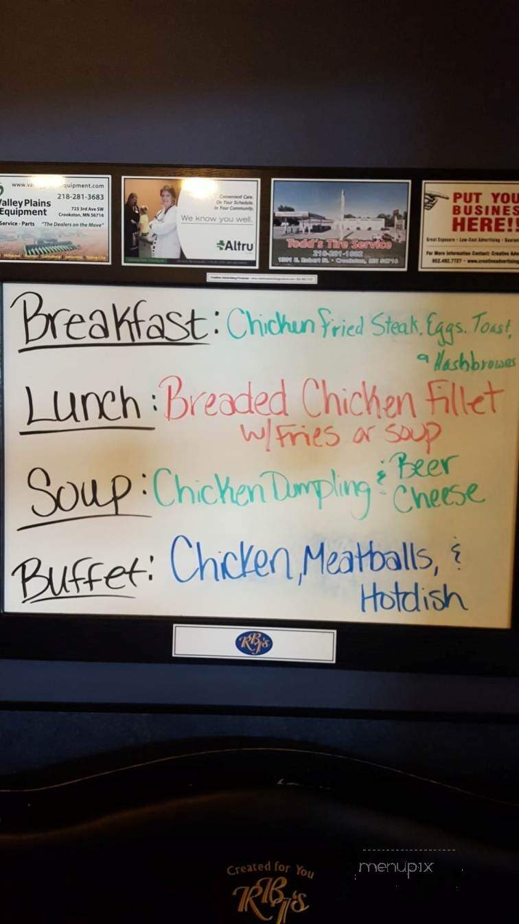 R B J's Restaurant - Crookston, MN menu_pic