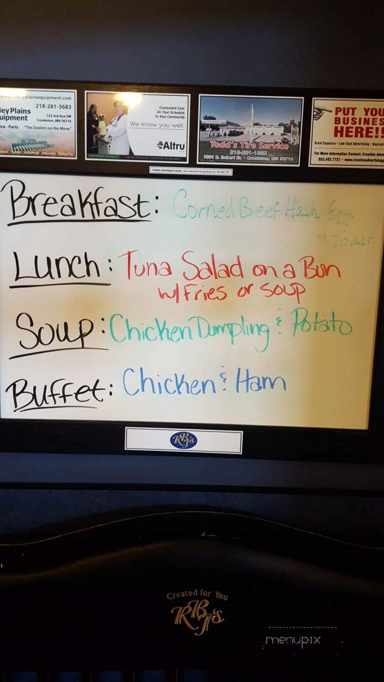 R B J's Restaurant - Crookston, MN menu_pic