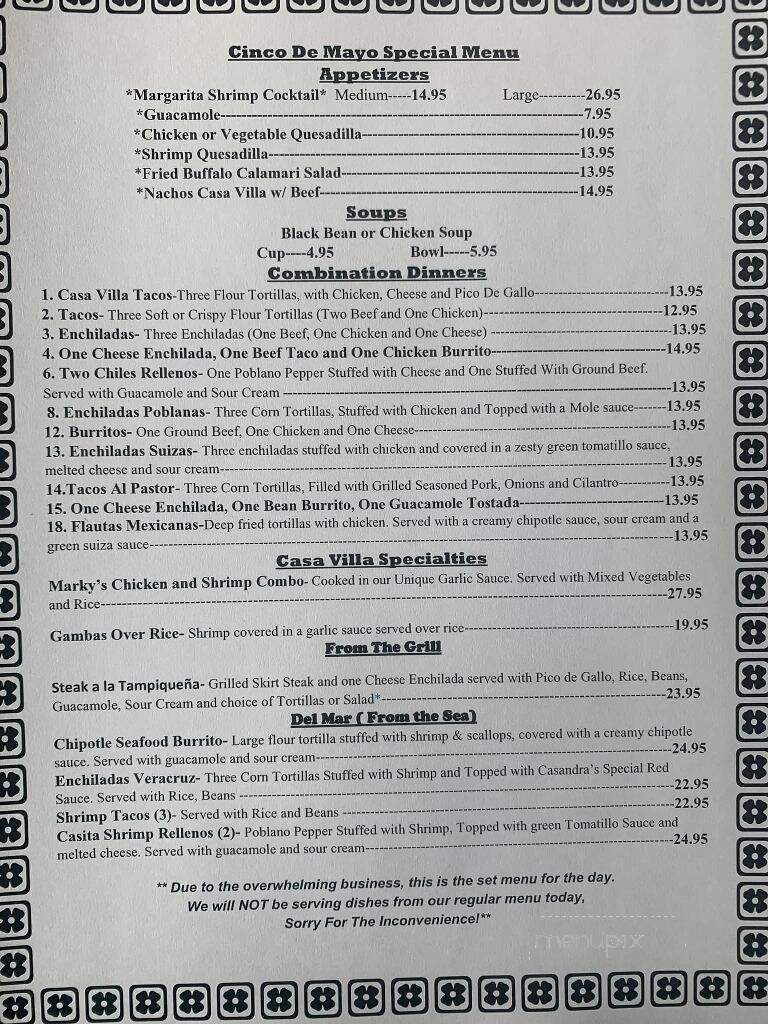Casa Villa Mexican Restaurant - Kingston, NY menu_pic