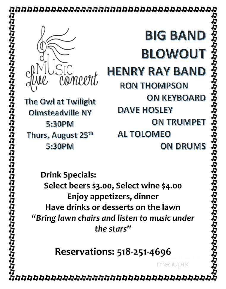 Owl At Twilight - Olmstedville, NY menu_pic