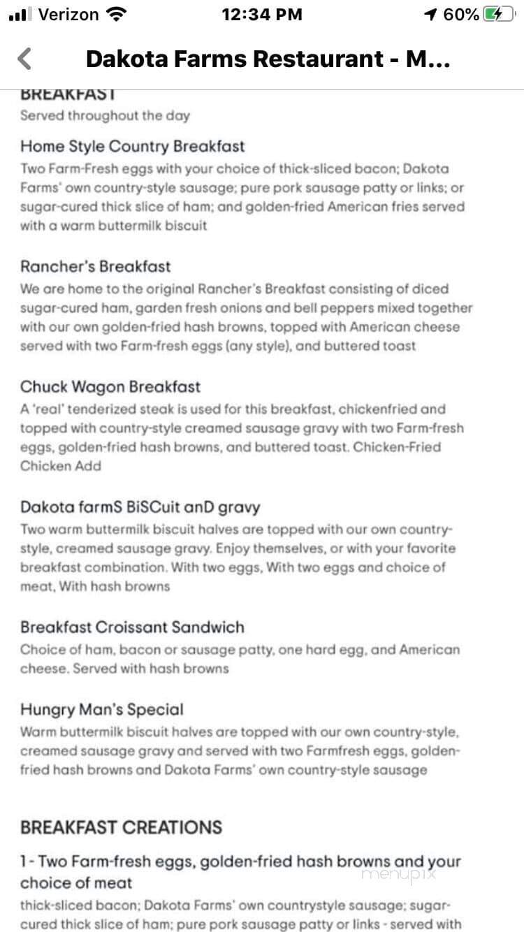 Dakota Farms Family Restaurant - Mandan, ND menu_pic