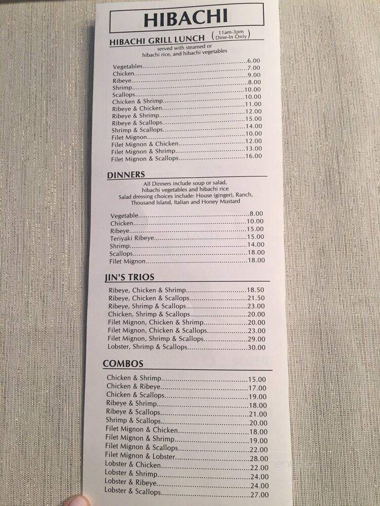 Jin's Hibachi & Chinese - Columbia, SC menu_pic