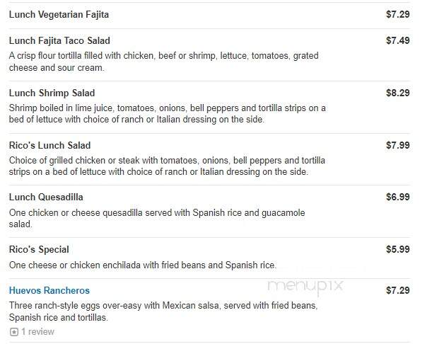 Rico's Mexican Restaurant - Midlothian, VA menu_pic