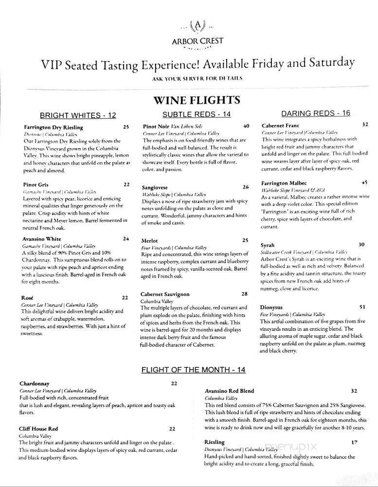 Arbor Crest Wine Cellars - Spokane, WA menu_pic