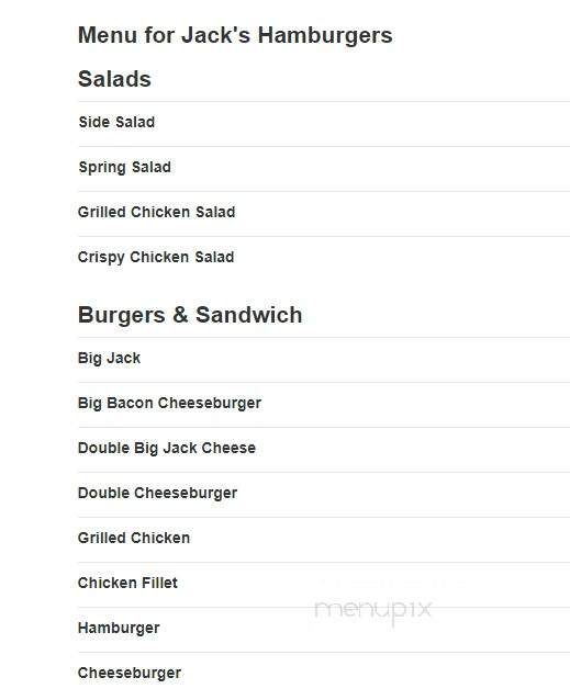 Jack's Hamburgers - Boaz, AL menu_pic