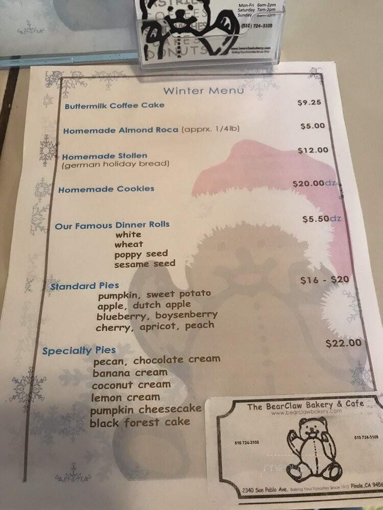 Bear Claw Bakery - Pinole, CA menu_pic