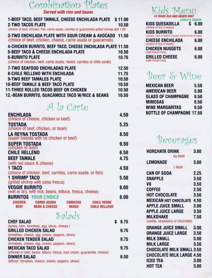 Margarita's Family Restaurant - San Diego, CA menu_pic