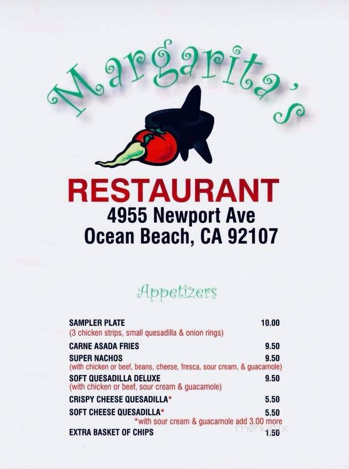 Margarita's Family Restaurant - San Diego, CA menu_pic