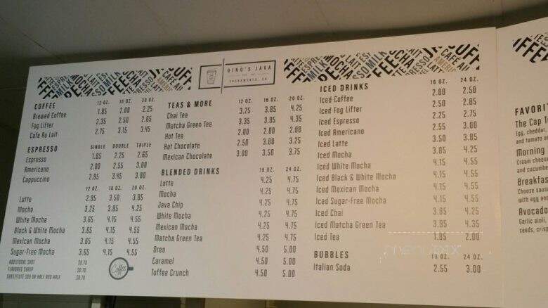 Gino's Java Juice - Sacramento, CA menu_pic